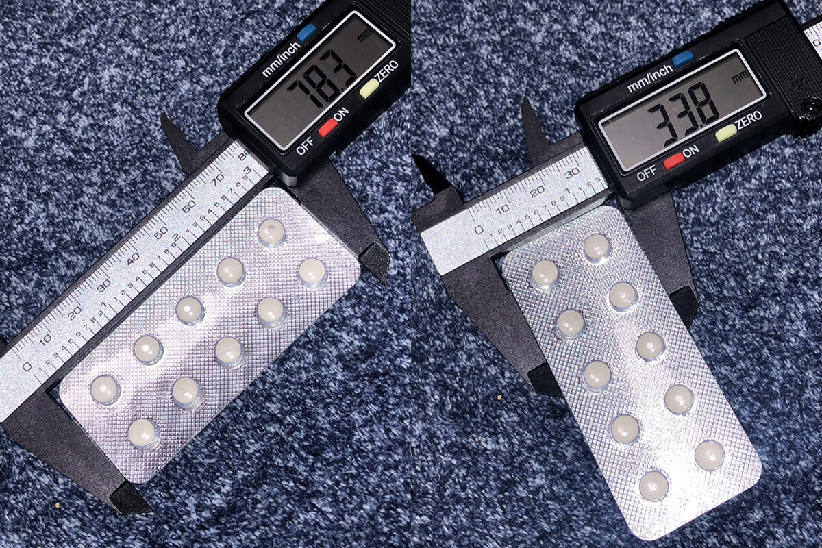 フィリトラプロフェッショナルのシート縦横サイズ計測：縦78.3mm、横33.8mm