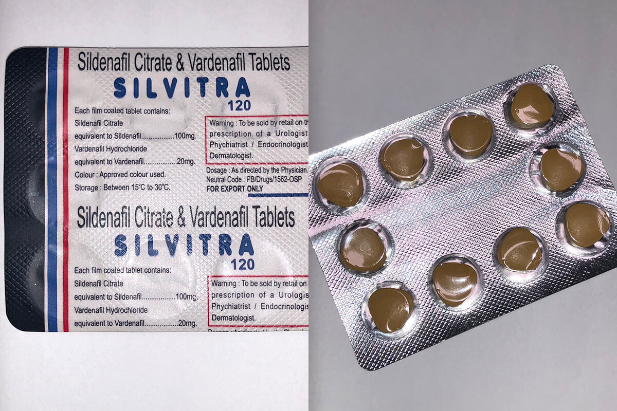 シルビトラ120mgのブリスターシート表面と、成分量が明記された裏面パッケージ画像